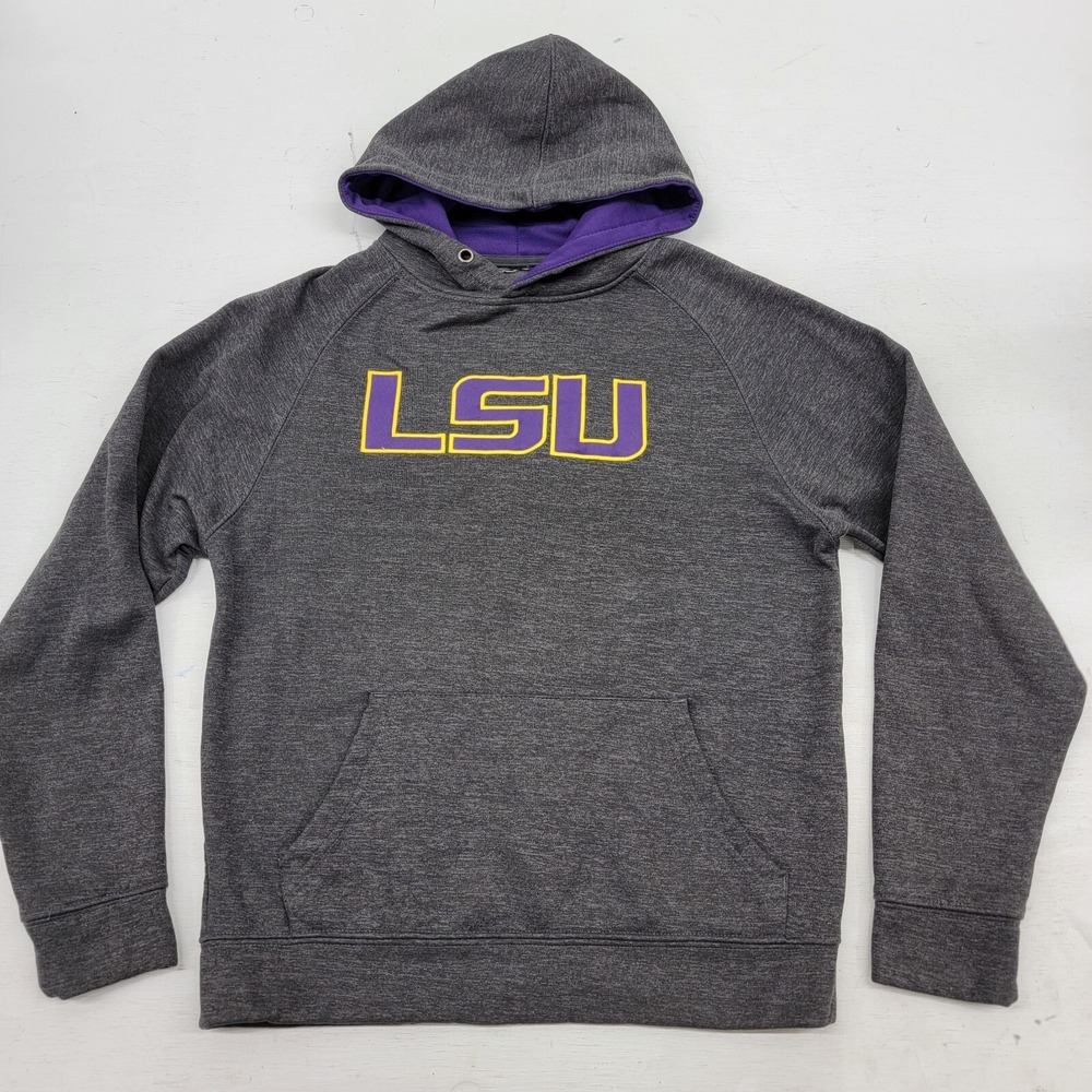 LSU Tigers Embroidered Gray NCAA College Football Hoodie Pullover EUC Adult Sz S